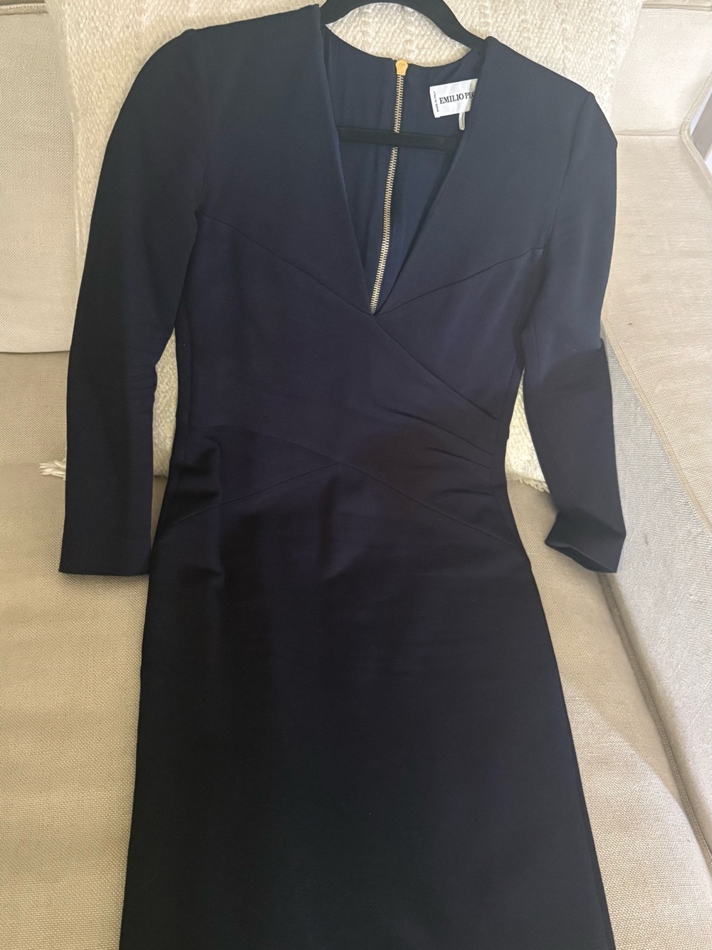 Emilio Pucci Black Long-Sleeve V-Neck Sheath Dress